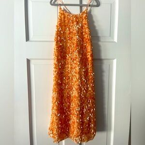 Halston heritage orange sequin dress